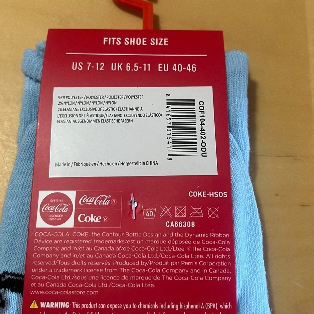 Coca Cola Light Blue Socks with Bear and Bottle Design